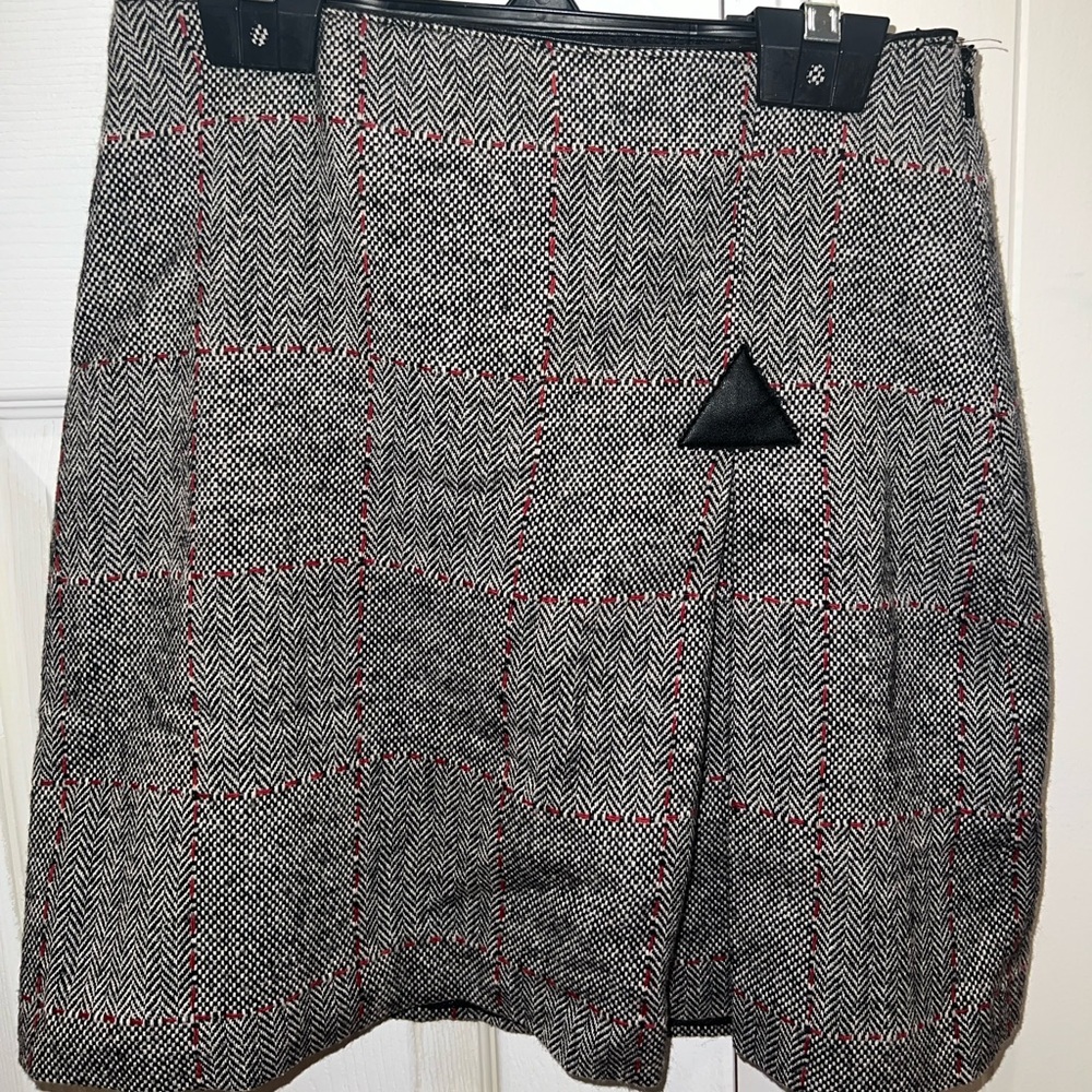 Mango Pleated Grey Plaid Skirt